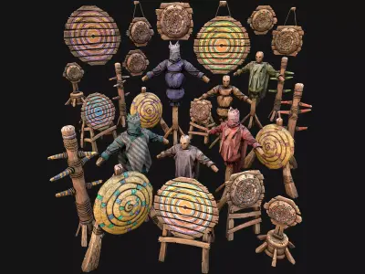 Medieval Training Camp Furniture Pack Shooting Range Target  Low-poly 3D model