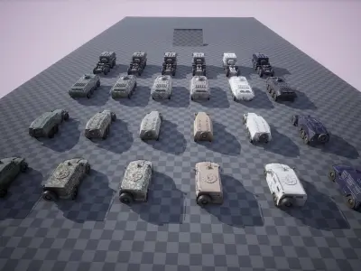 Functional - 4 Russian Military Vehicles  6 Versions per vehicle Low-poly 3D model