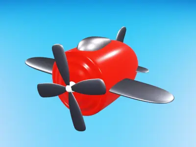 cartoon airplane red metal propeller for children jet 3D model