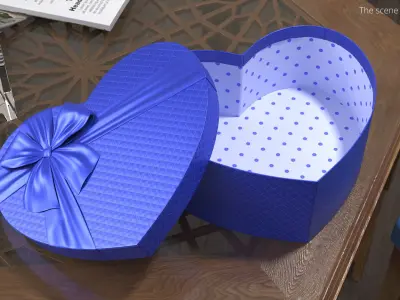 Open Heart Gift Box with Ribbon Blue 3D model