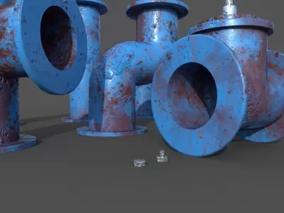 Pipes collection and valves Low-poly 3D model