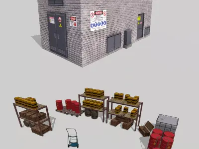 Chemical Explosive Wharehouse and Chemical Containers  Low-poly 3D model