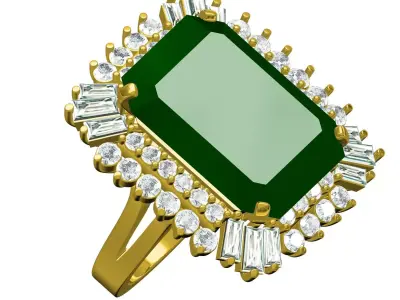 Antique Vintage Green Emerald Engagement Ring 3D print model