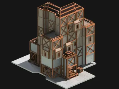 Medieval Low Poly Building  Castle Wooden Village Stone House 50 Low-poly 3D model