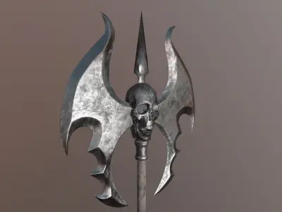 An axe with a skull Low-poly 3D model
