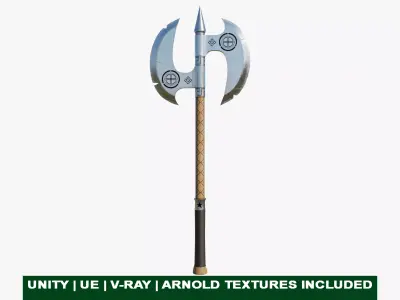  Battle Axe Silver - Medieval Weapon All PBR Textures Included Low-poly 3D model