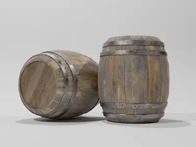 Old Wood Wine Beer Barrel Low Poly Game Ready PBR Low-poly 3D model