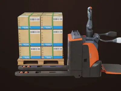 Forklift Trucks and Pallet Orange Collection All PBR Textures 3D Model Pack