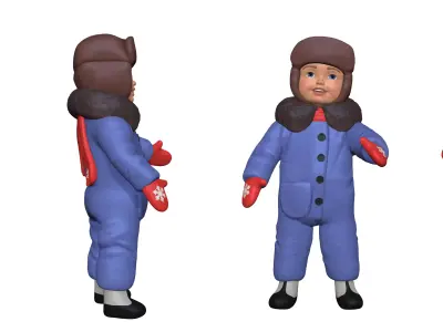 001323 babykid in blue suit and winter hat 3D model