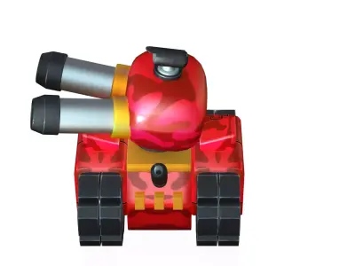 red cartoon tank Low-poly 3D model