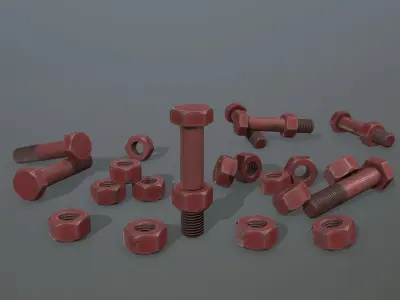 Bolts bolt and nut Low-poly 3D model 4