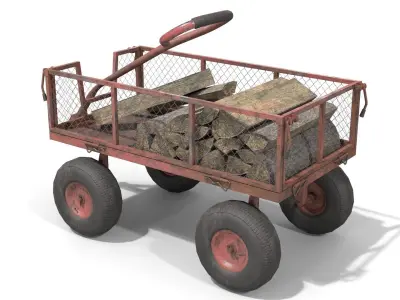 Trolley With Firewood Low-poly 3D model
