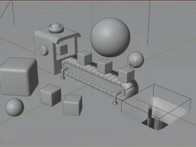 3D factory model  rollar belt  boxes  Conveyor System Low-poly 3D model