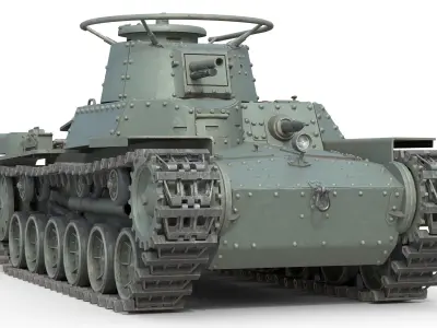 Type 97 Chi-Ha medium tank  Low-poly 3D model