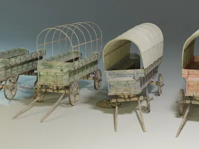 Wooden Medieval Carriage PBR Game Ready Low-poly 3D model