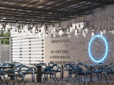 Modern Industrial Coffee Shop Interior Scene 3D model