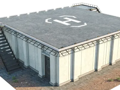 Helipad building with stairs and ladder Low-poly 3D model