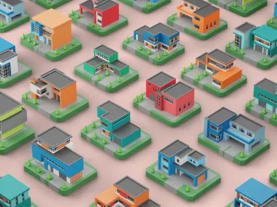 Low Poly Modern House Pack - 20 Houses 04 Free low-poly 3D model