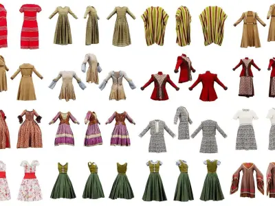 32 Historic and Retro Dresses 3D Model Pack