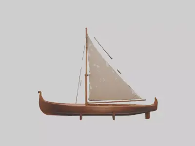 Wooden Boat Low-poly 3D model 19