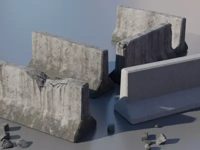 Set of Concrete barrier Low-poly 3D model