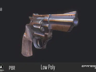 PBR Gun revolver with bullets Low-poly 3D model