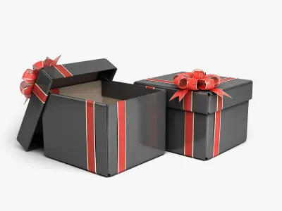 Black cardboard gift box with red bow 3D model