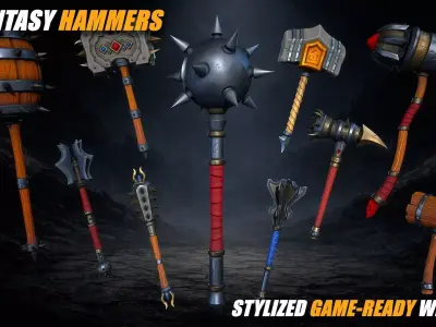 Stylized Fantasy Hammer Pack Low-poly 3D model