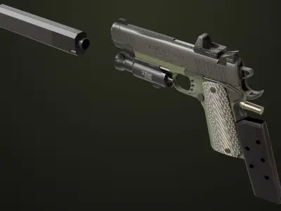 Pistol 07 Green Generic All PBR UE Textures Low-poly 3D model