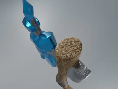 Stylized Axe Weapon with magic crystals PBR low-poly game ready Low-poly 3D model