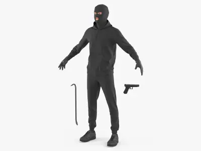  Male Thief Character with Crowbar in Mask 