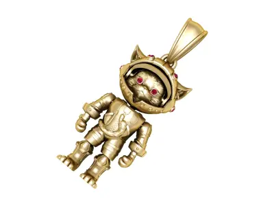 Golden Astronaut Cat Pendant with Red Gemstone Eyes 3D print model