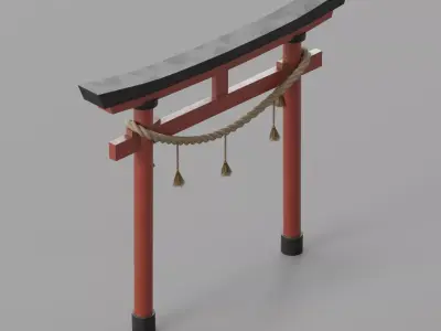 Japanese Torii Gate with Shimenawa Rope and Tassels Low-poly 3D model