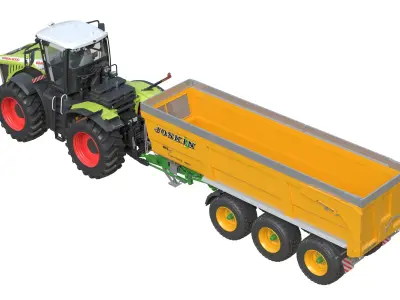 Claas Xerion 5000 Tractor and Joskin Trailer Low-poly 3D model