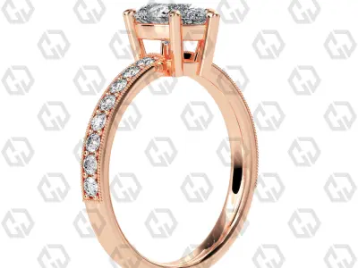 Ring 217 Pear shape milgrain pave set with Gems 3D print model