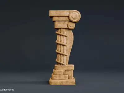 Ancient Stone Column Capital Low-poly 3D model