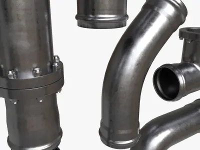 Metal Pipes with Fittings Set 3D model