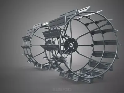 LONG WIDE DOUBLE TRACK TREAD METAL CAGE WHEEL TRACTOR TYRE TIRE 3D model