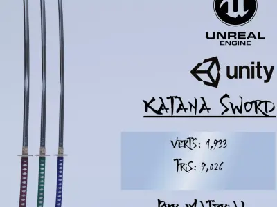 Katana Sword Low-poly 3D model 3