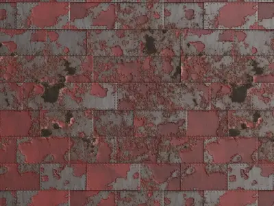 Damaged Red Painted Riveted Metal Plate PBR Seamless Texture