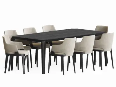 Dining Set table with eight chairs 3D model