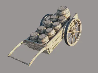 Old Wood Cart and Barrel 3D Models Free 3D model