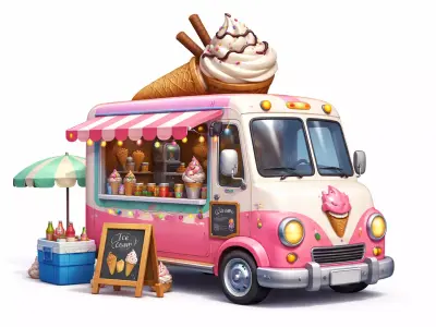 Cartoon Ice Cream Truck Stylized Food Truck Vehicle 3D Model 3D print model