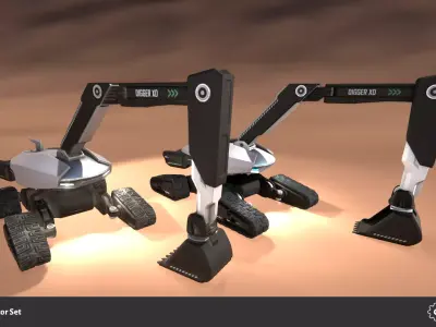 Robotic Excavator Set Low-poly 3D model