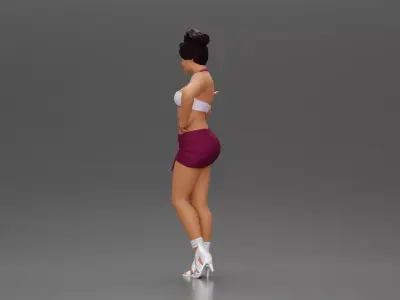 Woman striking a playful pose with one hand lifted 3D print model