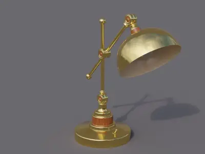 Vintage gold metal desk lamp with wooden trims type 2 Low-poly 3D model