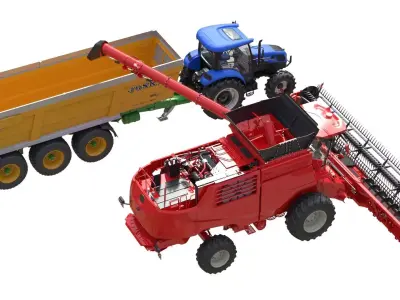 Combine Harvester Tractor Trailor Low-poly 3D model