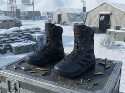 Worn Black Tactical Combat Boots Low-poly 3D model