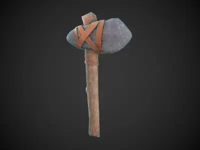 Primitive stone axe Low-poly 3D model