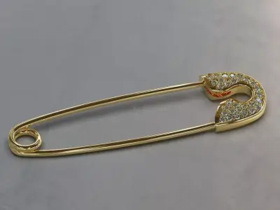 Gold Safety Pin with Diamonds 3D print model
